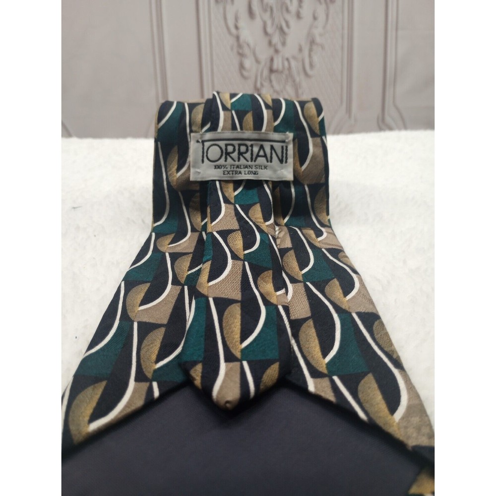 VTG Torriani Men's Premium Tie 100% Italian Silk Extra Long Hunter Green/Beige